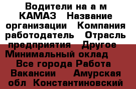 Водители на а/м КАМАЗ › Название организации ­ Компания-работодатель › Отрасль предприятия ­ Другое › Минимальный оклад ­ 1 - Все города Работа » Вакансии   . Амурская обл.,Константиновский р-н